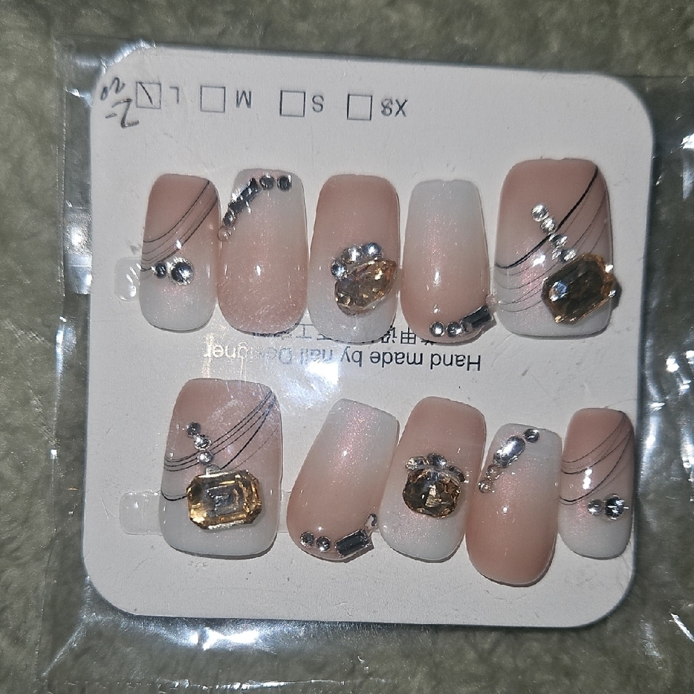 Elegant Nude Press-On Nails with Rhinestones